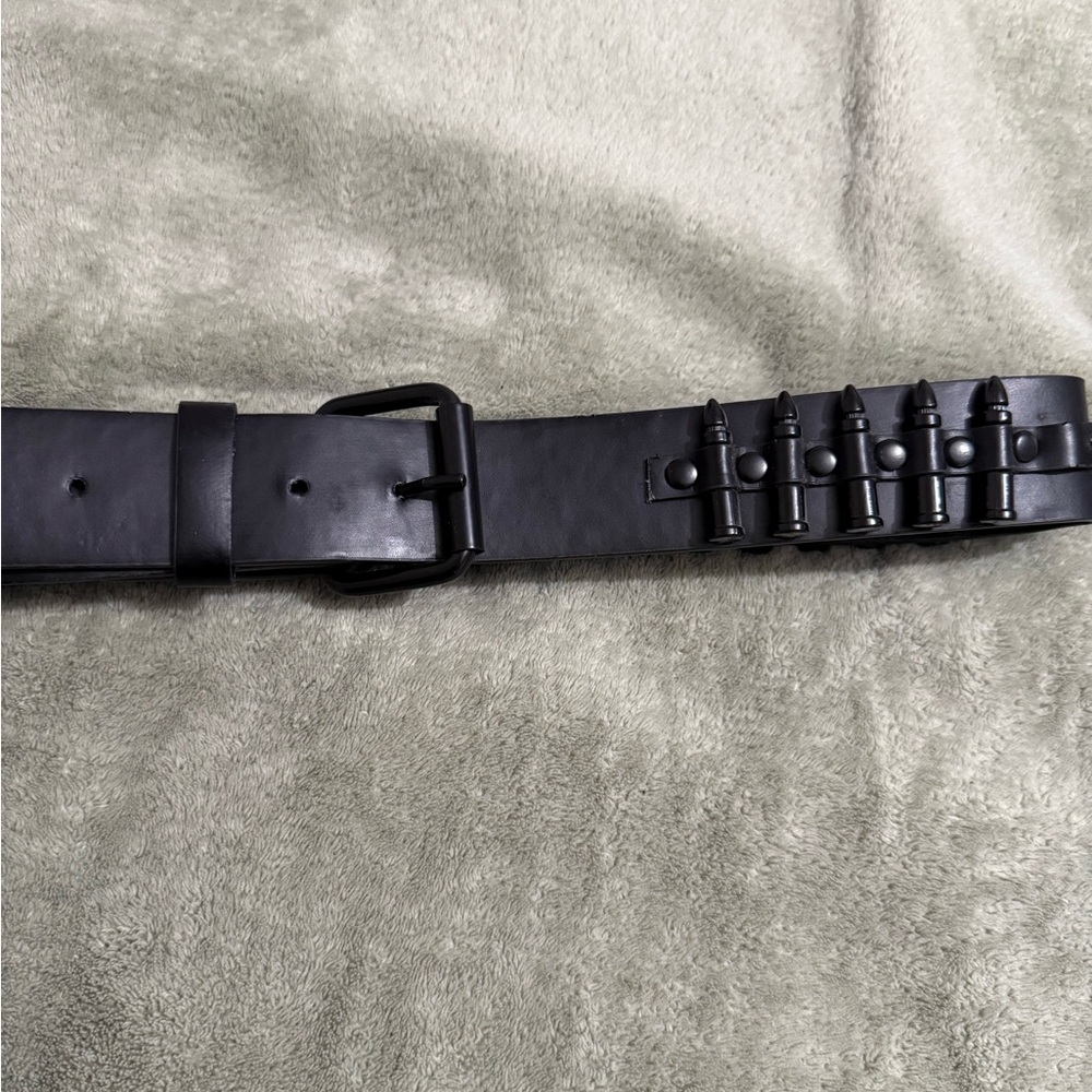 Black Leather Belt with Bullet Detailing